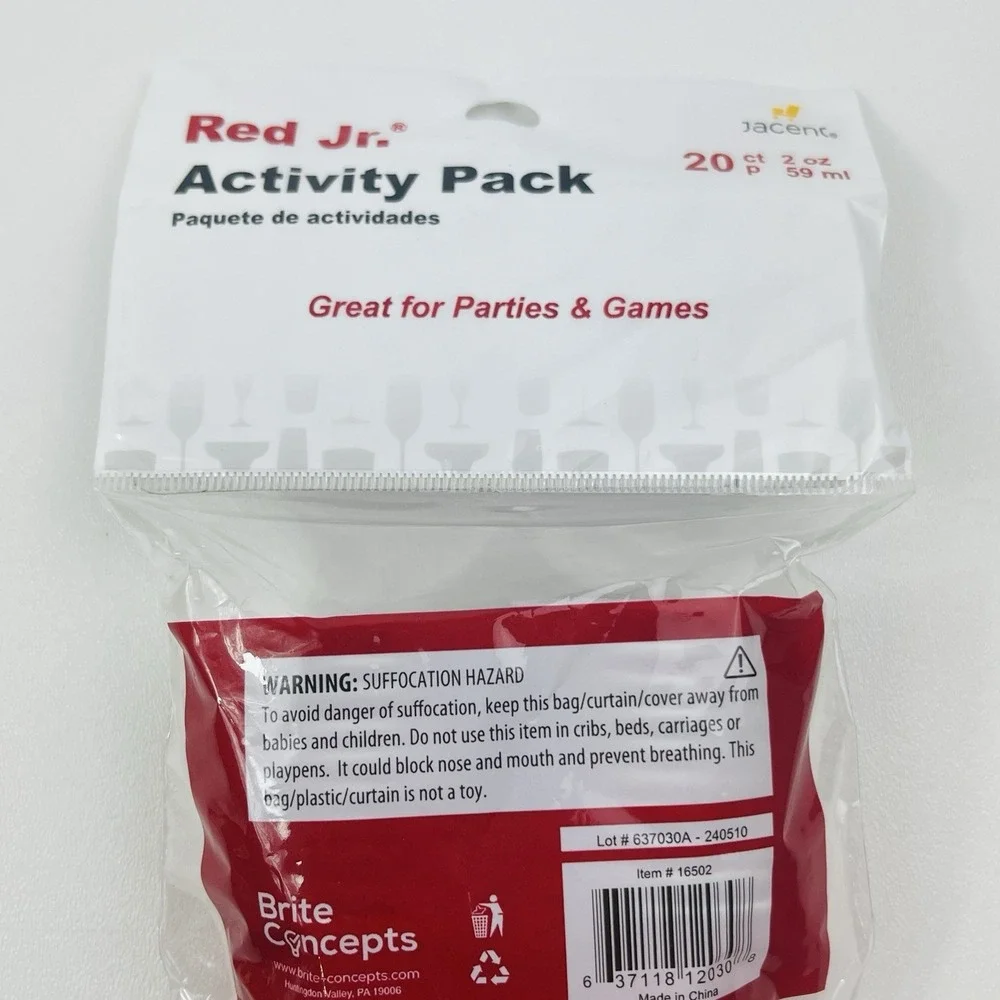 Red Jr Activity Pack 20ct Mini Cups 4 Mini Ping Pong Balls Party Game Set